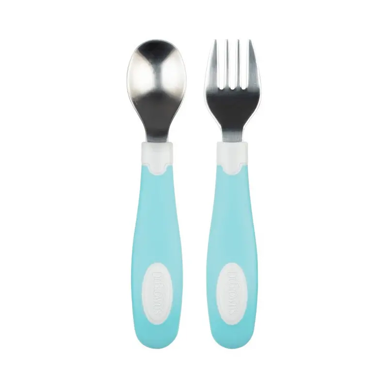 Dr. Brown’s Soft-Grip Spoon and Fork Combo – Blue & White (Model TF028)