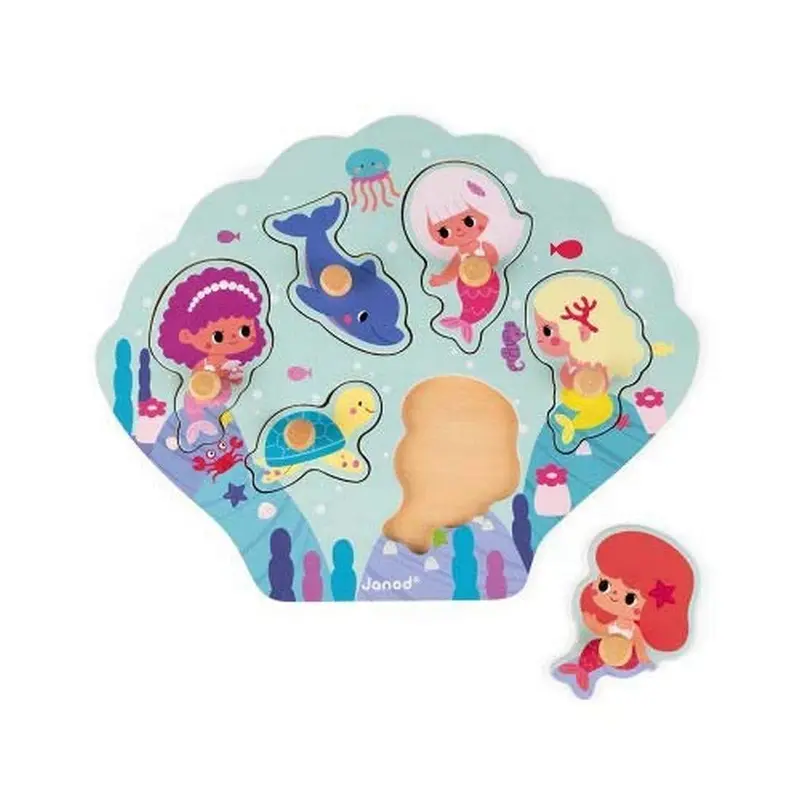 Janod Happy Mermaids Themed Wooden Puzzle for Toddlers