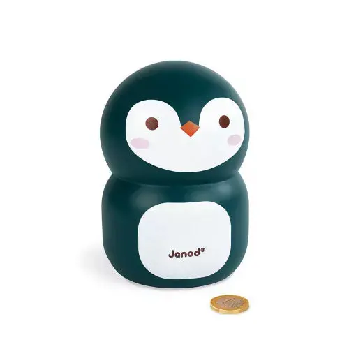Janod Penguin Wooden Savings Box – Eco-Friendly Coin Bank for Children