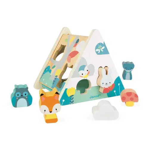 Janod Pure Wooden Shape Sorter – Sensory Learning Toy with Natural Wood Finish