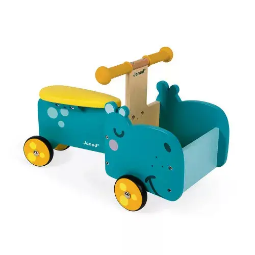 Janod Wooden Hippopotamus Ride-On Vehicle